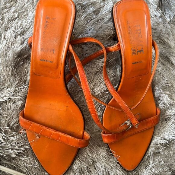 Versace 90s Vintage glass Heel open toe strappy sandals Designer crocodile y2k - Picture 9 of 10